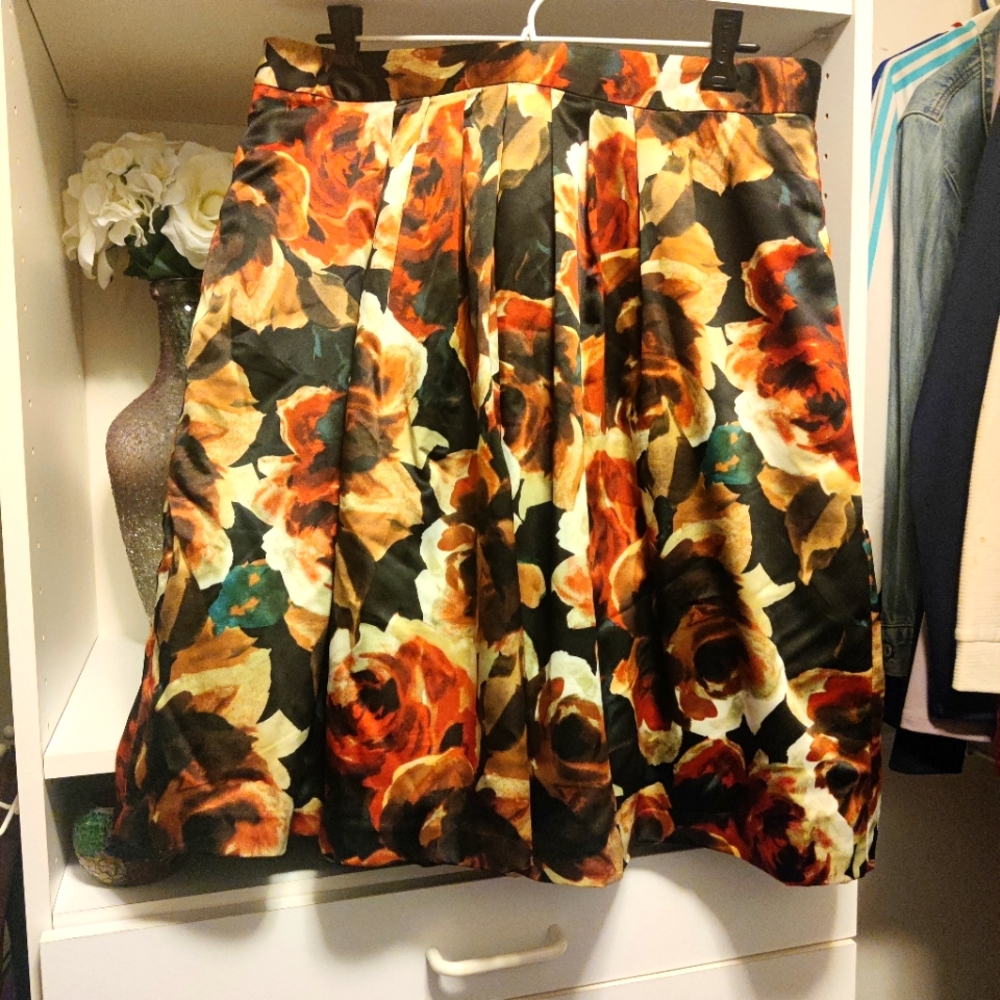 Satin Floral Knee length skirt